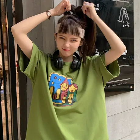 网红ins超火短袖t恤女2020新款韩版宽松学生bf慵懒风百搭上衣服潮图片