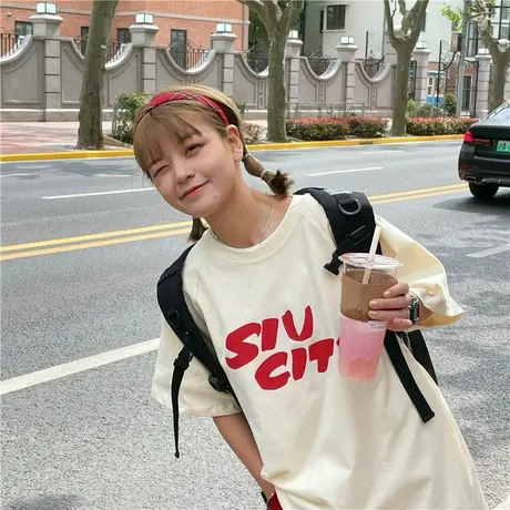 红续~字母盐系少女宽松ulzzang新款2023韩版纯棉短袖T恤女上衣ins图片
