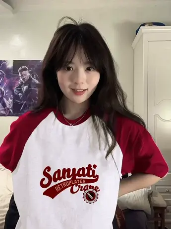 仿棉短袖t恤女2023新款夏季宽松韩系chic别致小众设计感撞色上衣商品大图