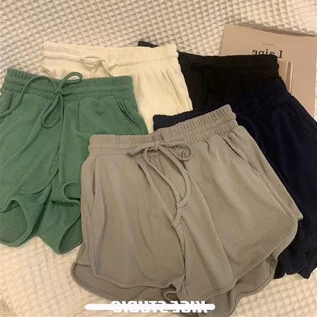 休闲显瘦短裤女夏外穿纯色阔腿宽松大码运动热裤高腰跑步居家睡裤商品大图
