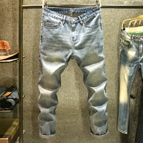 潮牌港风牛仔裤男宽松简约直筒男装长裤春季新款复古怀旧百搭裤子商品大图