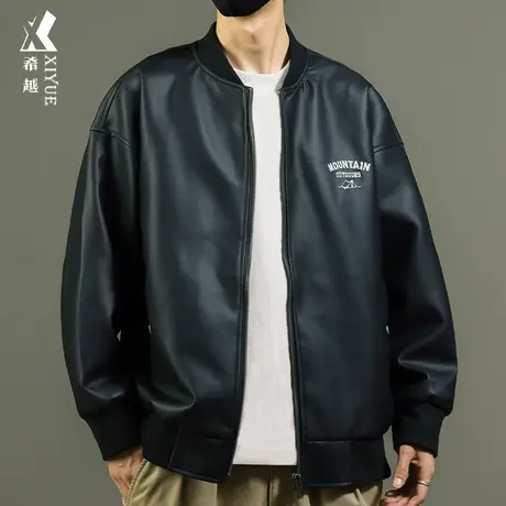 希越痞帅皮衣外套男宽松大码美式复古棒球服夹克男上衣2023秋冬潮图片
