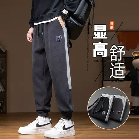 侧边条纹高级感美式束脚休闲裤子春秋款男生潮牌痞帅运动卫裤春装商品大图