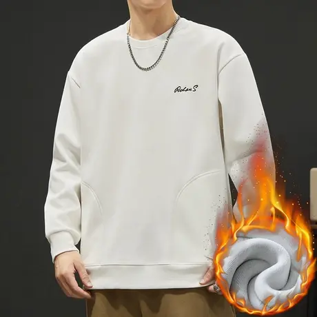 冬天抗寒加绒加厚长袖上衣秋冬款男装保暖打底衫冬季休闲圆领卫衣商品大图