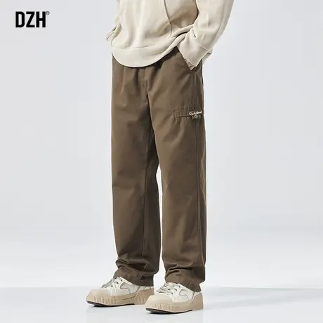 男士卡其色纯棉直筒休闲裤男2024新款秋季美式工装裤休闲裤长裤子商品大图