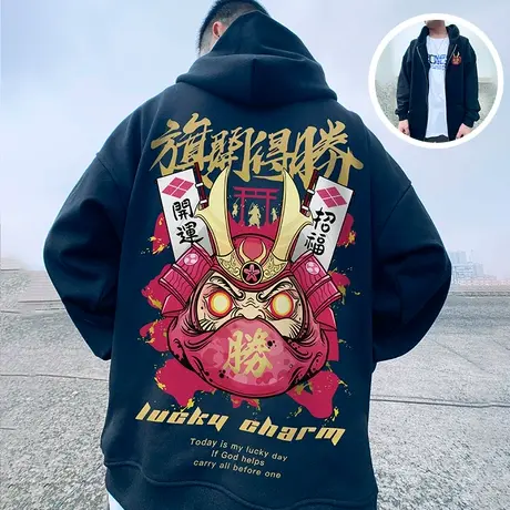 oversize潮牌胖子男装加绒拉链连帽外套夹克加肥加大码开衫卫衣潮图片