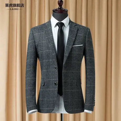 春秋季新款修身时尚英伦格子小西装男士韩版休闲西服男装单西外套商品大图