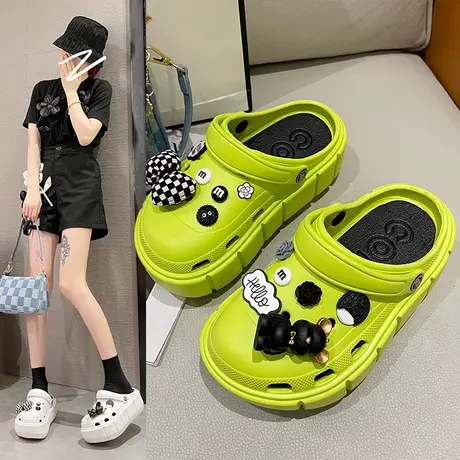 洞洞鞋女ins潮时尚可爱卡通包头凉鞋厚底高跟防滑夏季外穿凉拖鞋商品大图