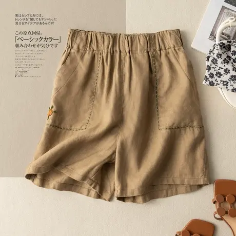 休闲裤2022夏季新款亚麻高腰阔腿裤棉麻女装短裤显瘦大码薄款热裤图片