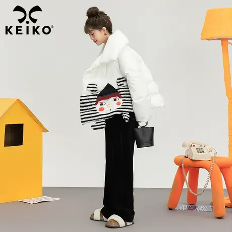 设计感卡通贴布白色棉衣棉服女2022冬季新款洋气小棉袄显瘦短外套商品大图