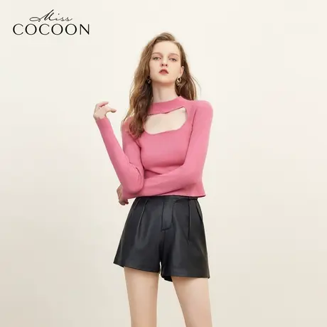 missCOCOON羊毛镂空设计感长袖针织衫女2023秋冬新款内搭打底上衣商品大图
