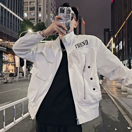 秋季男士夹克外套上衣时尚百搭ins个性潮牌工装立领宽松潮流休闲商品大图