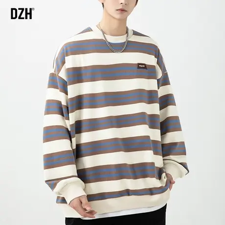 男生撞色条纹卫衣男春秋痞帅高级感2024年新款长袖打底衫学生上衣商品大图