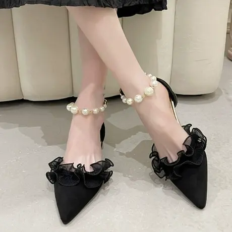 永希玛丽珍鞋女2024春夏新款珍珠时装凉鞋配裙子尖头法式气质单鞋商品大图