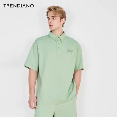 TRENDIANO刺绣短袖polo衫2024春夏新款男士时尚英伦风翻领t恤商品大图