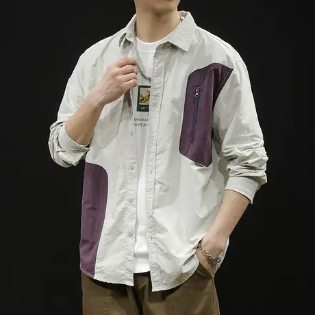 休闲拉链衬衫男长袖春季2024新款男装大码男士衬衣外套潮牌衣服图片