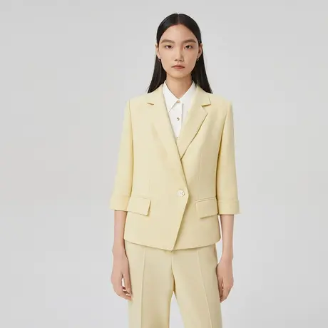 LANCY/朗姿女装春季新款通勤短外套西装领直身修身西服女图片