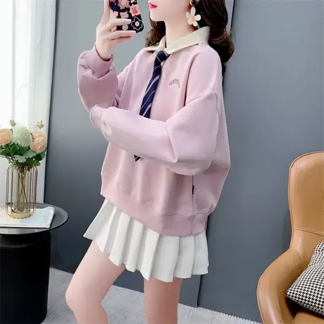 小个子学院风穿搭卫衣女春季2024年新款洋气减龄设计感Polo领上衣图片