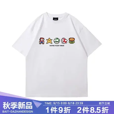 创意趣味卡通动漫超级玛丽马里奥Mario联名韩版宽松男生夏季短袖商品大图