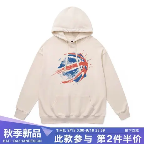 运动街头风连帽卫衣男涂鸦潮牌篮球印花撞色宽松大码套头带帽外套商品大图