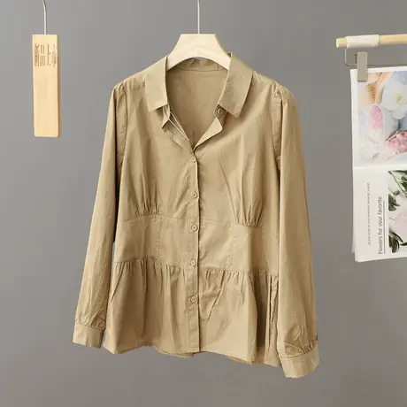 2024年春秋衬衫女设计感小众休闲宽松叠穿咖色衬衣OL气质百搭上衣图片
