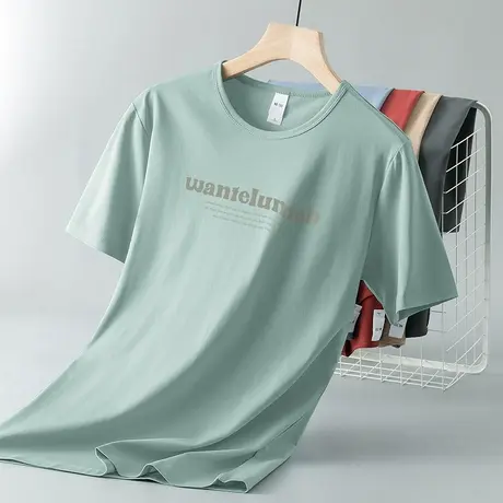 莫代尔冰丝t恤男士短袖圆领上衣服夏季潮流字母印花凉感速干半袖图片