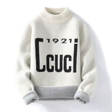 青少年水貂绒毛衣男半高领加绒加厚针织打底衫高中学生保暖上衣服图片