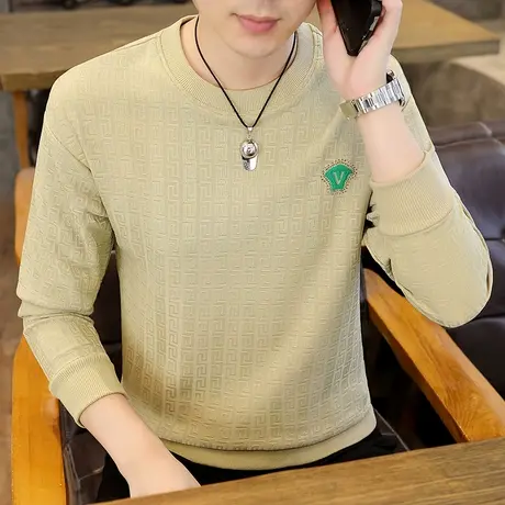 【80-200斤】高档提花男士长袖T恤衫加肥加大码秋冬卫衣打底小衫商品大图