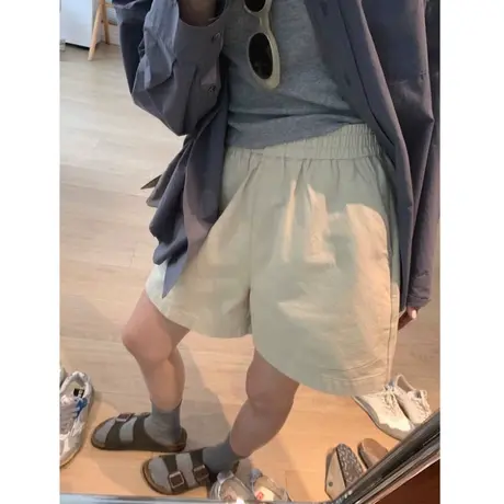 2024夏季新款外穿运动休闲短裤女韩版百搭松紧高腰宽松阔腿热裤潮商品大图