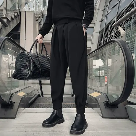 配马丁靴裤子高街ins潮牌束脚痞帅休闲小西裤男垂坠感西装裤直筒商品大图