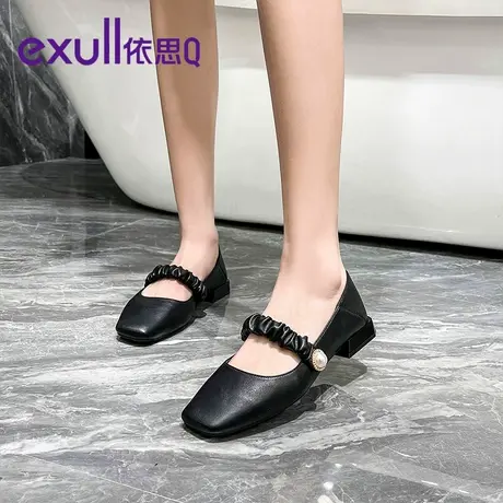 依思q法式粗跟玛丽珍女鞋2024春季新款低跟黑色单鞋女结婚鞋商品大图