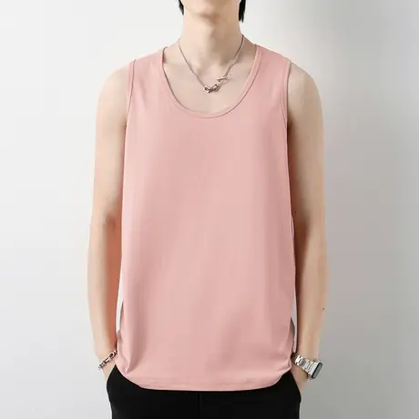 纯棉背心男士夏季外穿纯色健身跨栏篮球无袖t恤宽肩吊带运动坎肩商品大图