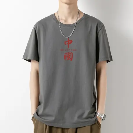 中国t恤男士短袖纯棉上衣服夏季薄款圆领体恤衫潮牌潮流全棉半袖商品大图