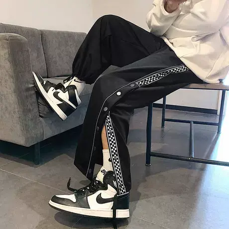 秋冬季新款休闲排扣运动裤男潮流韩版宽松直筒个性百搭帅气长裤子商品大图