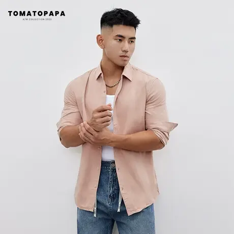 TOMATOPAPA长袖衬衫23年秋冬新品基础纯色百搭棉薄外套外穿男上衣商品大图