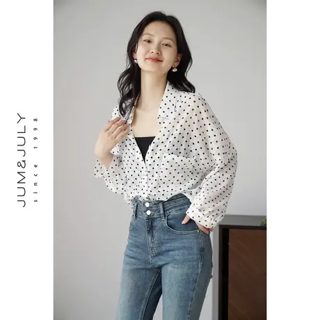 嘉茱莉2023夏季新款法式波点衬衫外套薄纱雪纺衫女设计感小众上衣商品大图