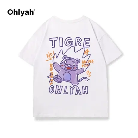 Ohlyah2023夏装新款卡通小熊短袖t恤女纯棉宽松韩版ins白色T恤图片