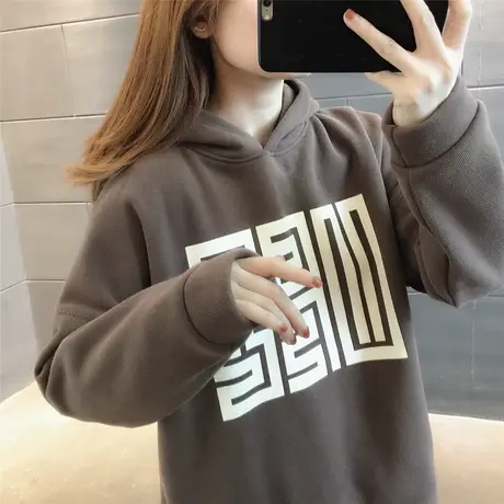 连帽卫衣加绒加厚2023冬季新款宽松百搭慵懒风显瘦长袖上衣外套女商品大图