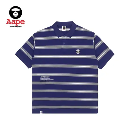 Aape旗舰店男装春夏猿酷帅字母印花横条纹型短袖POLO衫0924XXI图片