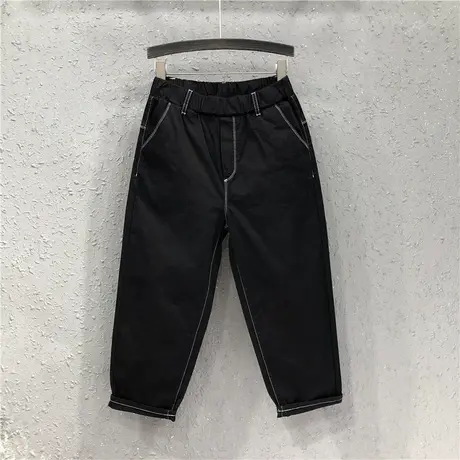 春夏新款薄款宽松老爹裤女欧洲站休闲松紧腰黑色显瘦八分哈伦垮裤商品大图