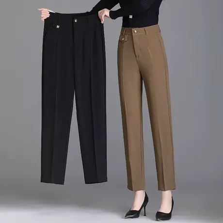 黑色烟管裤女2023新款秋款直筒高腰九分休闲裤小个子咖色西装女裤图片