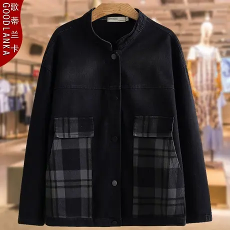 中年妈妈装春秋装牛仔外套洋气时尚加肥加大码女宽松立领夹克上衣商品大图