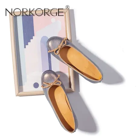 文艺蓝金色蝴蝶结单鞋商品大图