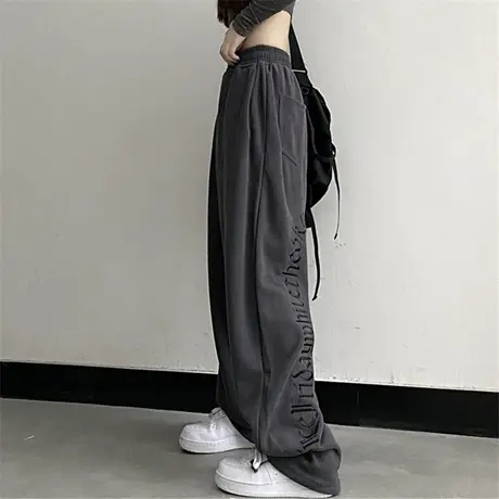 阔腿裤女春秋宽松韩版卫裤小个子高腰显瘦直筒运动束脚长裤潮ins图片