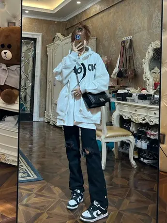 oversize卫衣女2022春秋薄款潮牌ins上衣开衫美式复古hiphop外套商品大图