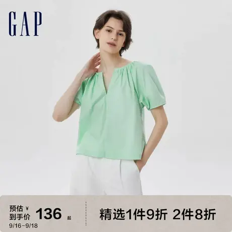 Gap女装夏季2023新款纯棉气质宽松泡泡袖衬衫665315休闲上衣图片