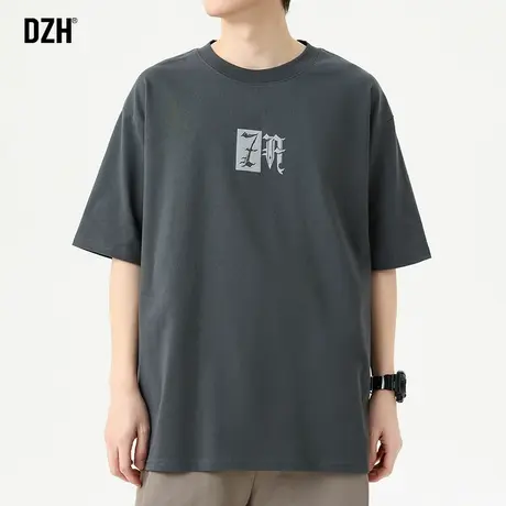 男士发泡印花短袖t恤男重磅美式纯棉夏季半袖潮牌男装2023年新款商品大图