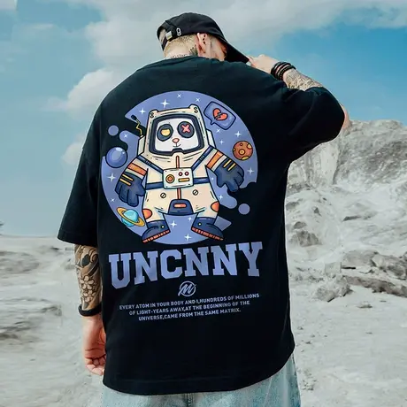 嘻哈国潮短袖男潮牌潮流加肥加大t恤宽松五分袖情侣胖子半袖男潮图片