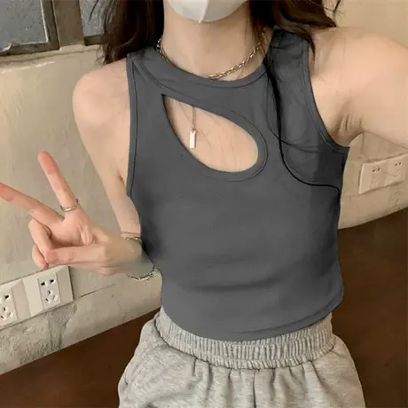 ins设计感镂空抹胸背心女外穿夏新款洋气时髦短款修身上衣带胸垫图片