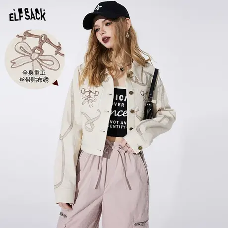 妖精的口袋蝴蝶结刺绣短款外套女2024年早春新款小个子设计感上衣商品大图